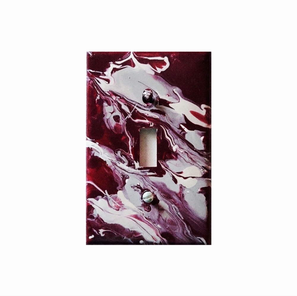 Hand Crafted Maroon and Gray  Abstract Design Single Light Switch Plate